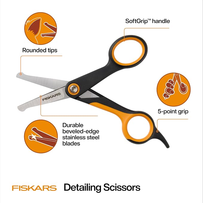 Fiskars Pet, Dog & Cat Grooming Scissors, Rounded Tips & SoftGrip Handle - Image 2
