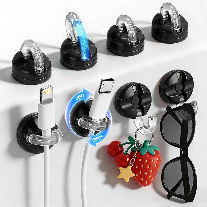 8 Pack 360° Rotatable Magnetic Cable Clips, Adhesive Cord Holder Organizer by CozyNestMo