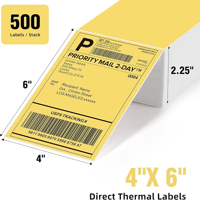 4"x6" Yellow Direct Thermal Labels, 500 Fanfold Shipping & Address Label Paper - Image 2