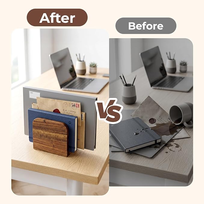 Acacia Wood Mail Organizer Countertop -Small Letter Holder - Image 4