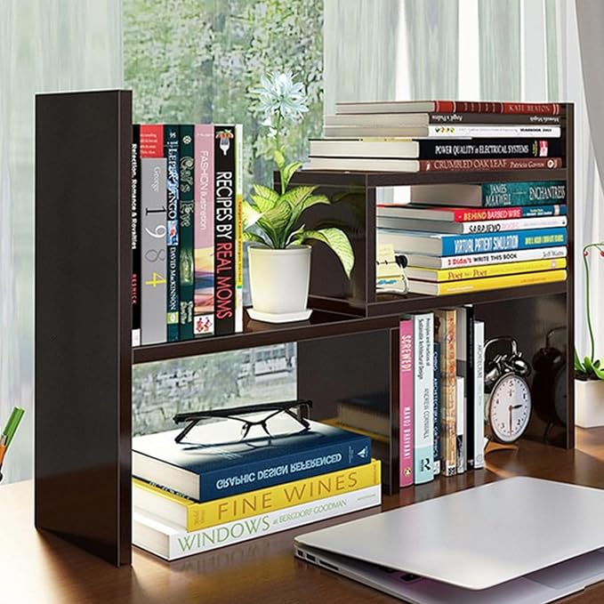 Desktop Shelf Organizer, Adjustable Wood Office Storage Rack, Counter Display - Image 4