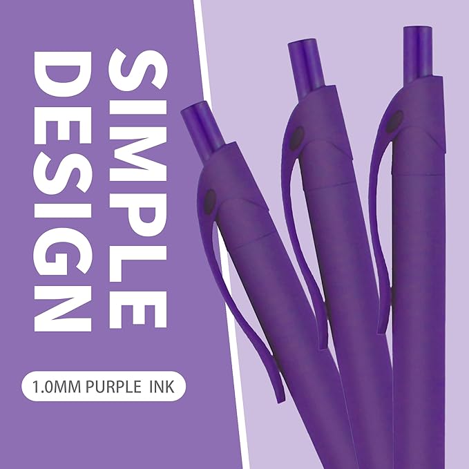 deegtran Retractable Ballpoint Pens, 50 Pack, Medium Point, Purple Ink, Soft Grip, No Bleed, Smooth Writing, Retro Style, Unisex, Ambidextrous