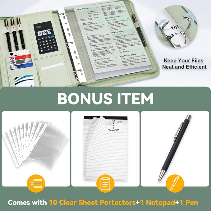 Leathario Portfolio Binder, Includes 5 Sheet Protectors and a Pen, 13 Inch - Image 2