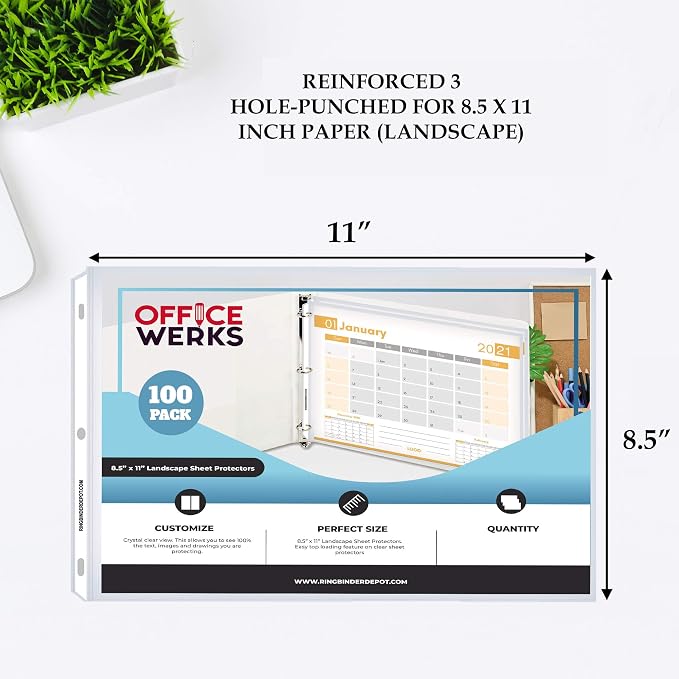 Performore 100-Pack Landscape Sheet Protectors | 11×8.5" Clear Top-Loading - Image 3