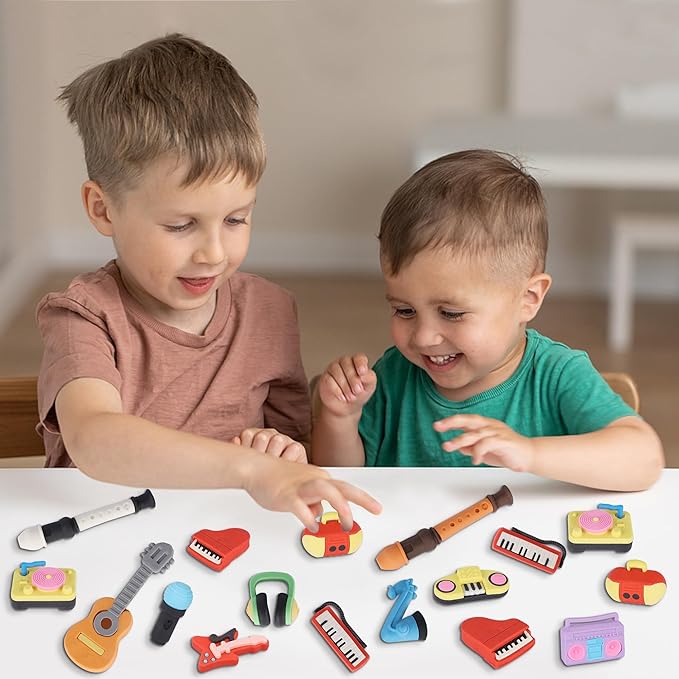 24 Pcs Erasers for Kids, Mini Pencil Eraser Bulk Classroom Prizes, Fun Puzzle Erasers for Preschool Elementary Student, Back to School Supplies (Musical Instrument)-DeskLoop Office