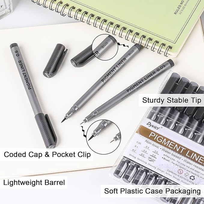 Dyvicl Micro-Pen Fineliner Pens, Black Pigment Liner Multiliner Archival Ink Micro Fine Point Pens for Drawing, Sketching, Journaling, Doodling, 9 Pack-DeskLoop Office