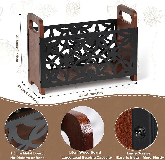 Magazine Holder, Wood Magazine Rack Floor, Rustic Magazine File Holder Organizer - Image 5