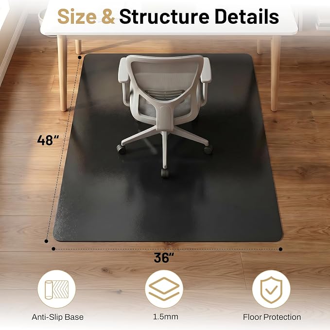 Black Office Chair Mat for Hardwood Floors 36" x 48", Heavy Duty Floor - Image 2