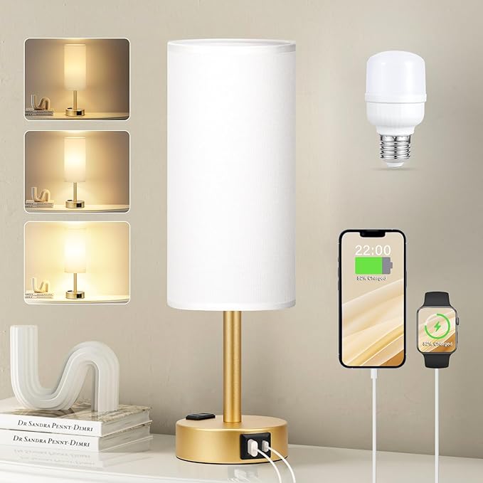 Fenmzee Gold Touch Lamp for Bedroom- 3 Way Dimmable Bedside Lamp USB C A by Fenmzeelighting