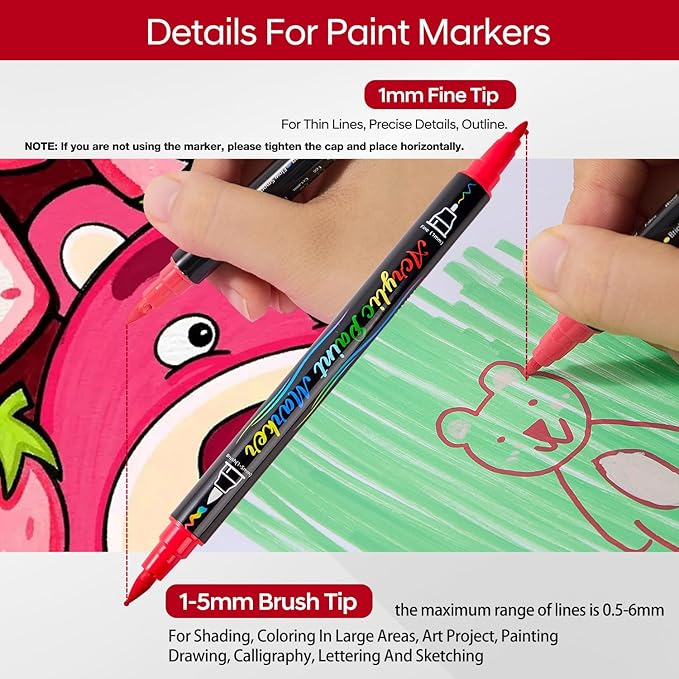 48 Colors Acrylic Markers,Dual Tip Acrylic Paint Markers with Fine Tip and Brush Tip,Acrylic Paint Pens for Rock Painting,Fabric,Crafts,Wood,Glass,Canvas,Plastic,Scrapbook,Art Supplies-DeskLoop Office