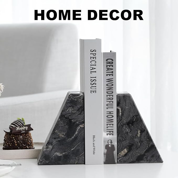 Karibiber Marble Bookends for Heavy Books, Decorative Book Ends for Shelves - Image 5