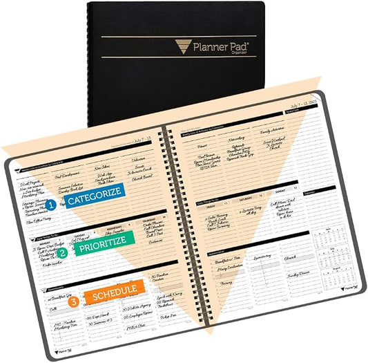 Planner Pad Spiral Bound 3-Tier Funnel Down 12 Month Organizer, July 2025 – by PlannerPad