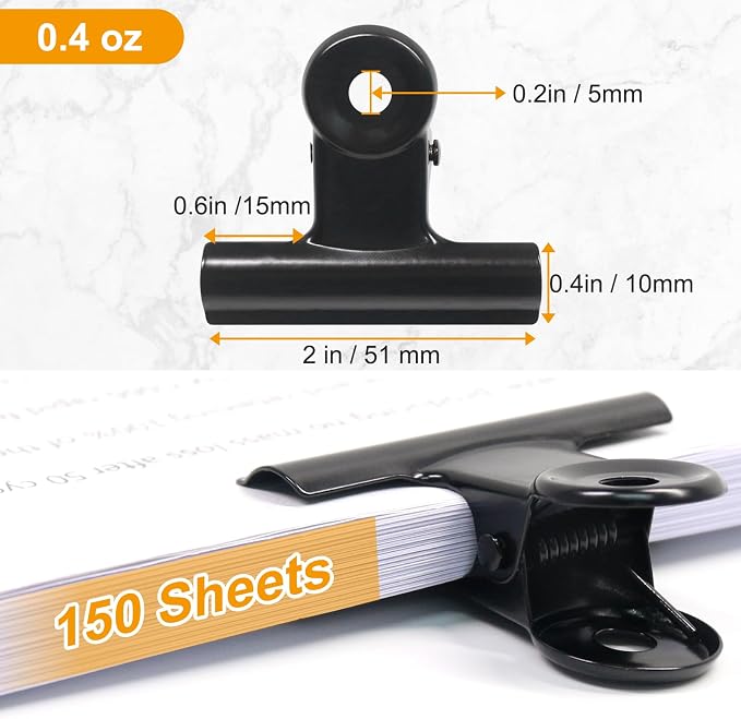Coideal Black Bulldog Paper Clips 2 Inch, 20 Pack Large Metal Hinge Clips - Image 6