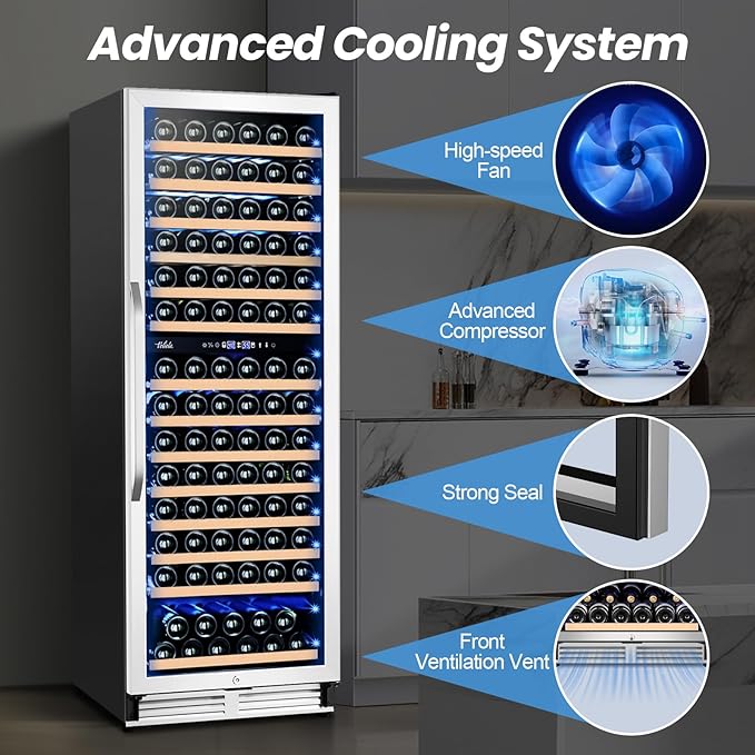 180 Bottles Wine Fridge 24 Inch Dual Zone Wine Cooler Refrigerator Freestanding Wine Refrigerator with Glass Door and Safety Lock, Large Wine Cellar for Home, Office, Kitchen-DeskLoop Office