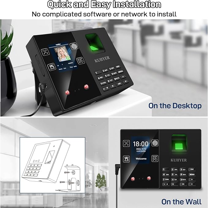 KUIIYER 4 in 1 Employee Time Clocks for Small Business (Face + Fingerprint + Palm Print + PIN) Employee Clock in & Out Machine Attendance Punch Clock-DeskLoop Office