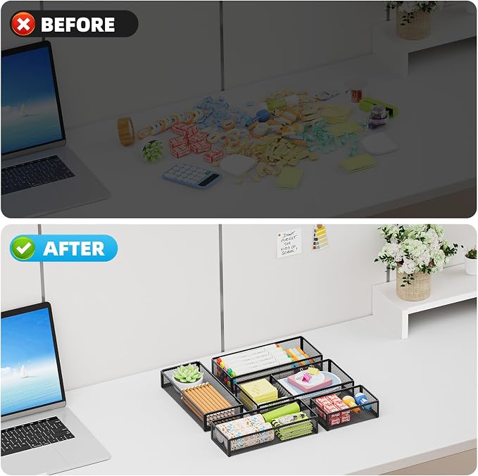 Marbrasse 5 Pack Desk Drawer Organizer Set, Mesh Drawer Storage Trays - Image 7