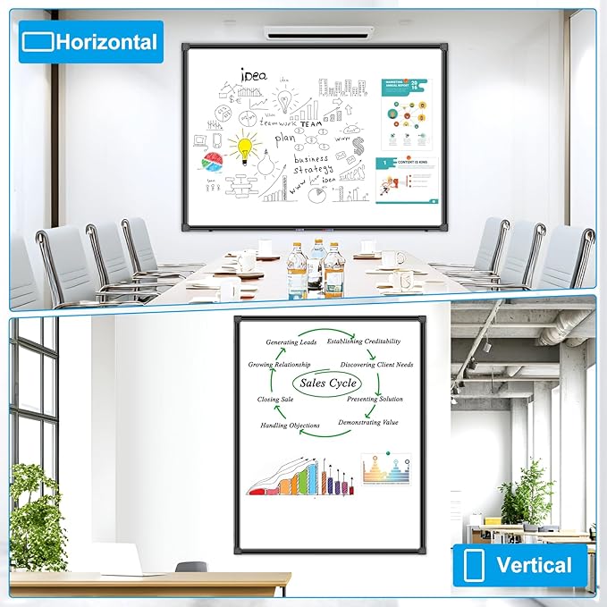 H-Qprobd 48"x36" Magnetic White Board Dry Erase Wall Mount Whiteboard - Office Home Classrooms White Board Hanging Writing Board with Black Aluminum Frame-DeskLoop Office