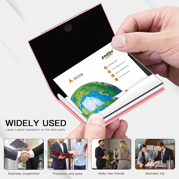 Padike Business Card Holder, Professional PU Leather & Stainless Steel Multi - Image 8