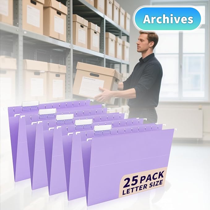 25-Pack Light Purple Hanging File Folders, Letter Size, Includes 35 Transparent - Image 8