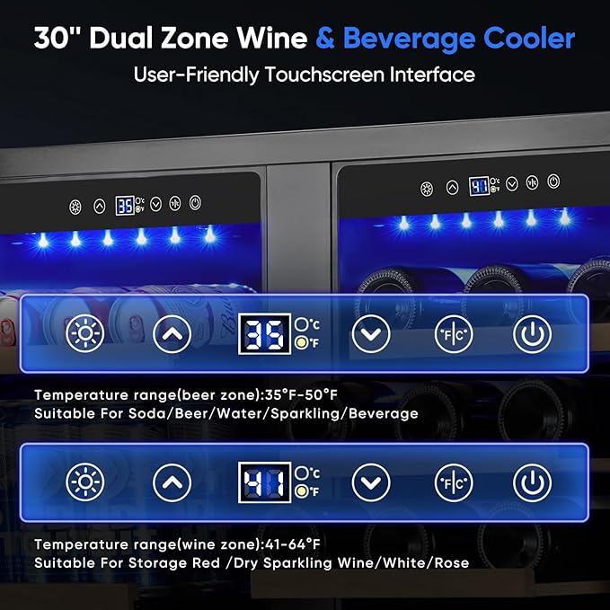 30" Stainless Steel Wine & Beverage Refrigerator - Dual Zone, Built-in/Freestanding with Upgraded Cooling - 30 Bottles & 110 Cans Capacity-DeskLoop Office