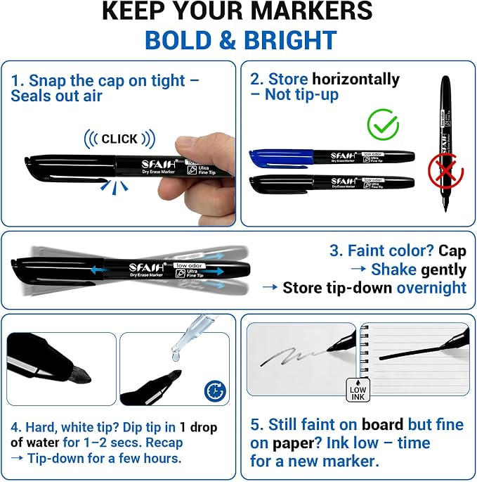SFAIH Black Dry Erase Markers, Ultra Fine Tip 0.7mm Fine Point Thin Markers - Image 9