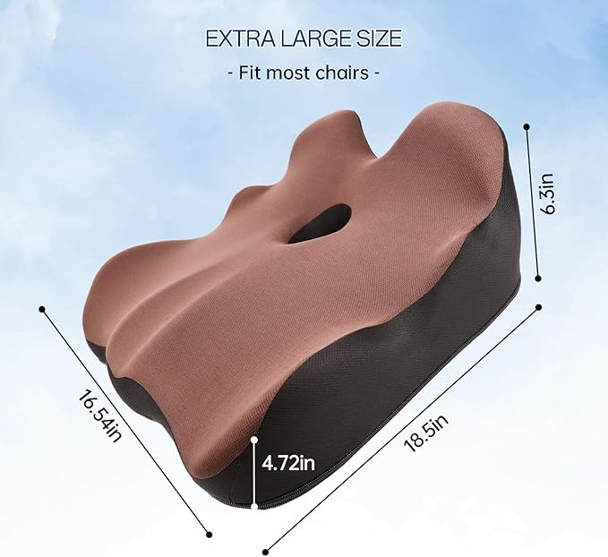 Seat Cushion, X-Large Memory Foam Office Chair Cushion, for Pressure Relief Sciatica & Pain Relief for Long Sitting Hours on Office/Home Chair, Car (Brown)-DeskLoop Office