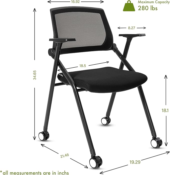 Folding Conference Room Chairs Set of 2 Black Guest Reception Chair for Office, Waiting Room, Meeting, Lobby, Church-DeskLoop Office