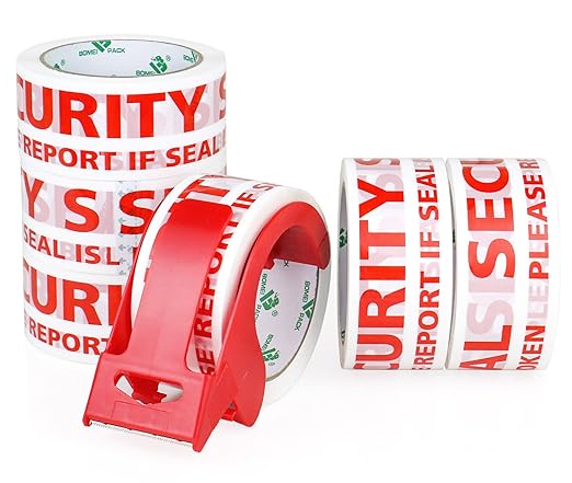 BOMEI PACK Security Seal Tape, Please Report if Seal is Broken Printing Packing Tape with Dispenser, 2.4mil 2inch x 60yds, 6Rolls Heavy Duty Fragile Tape Refills for Shipping, Moving and Sealing-DeskLoop Office