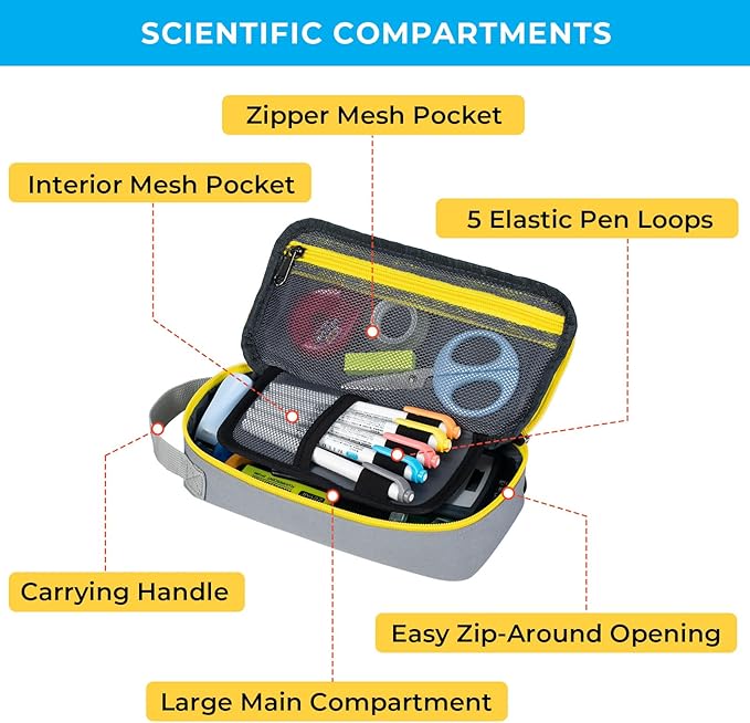 ECHSRT Big Pencil Case, Aesthetic Portable Zipper Pencil Bag with Hidden Pocket, Special Pouch for Men Women Adults, Stationery Organizer Pen Cases for Office Travel, Grey-DeskLoop Office