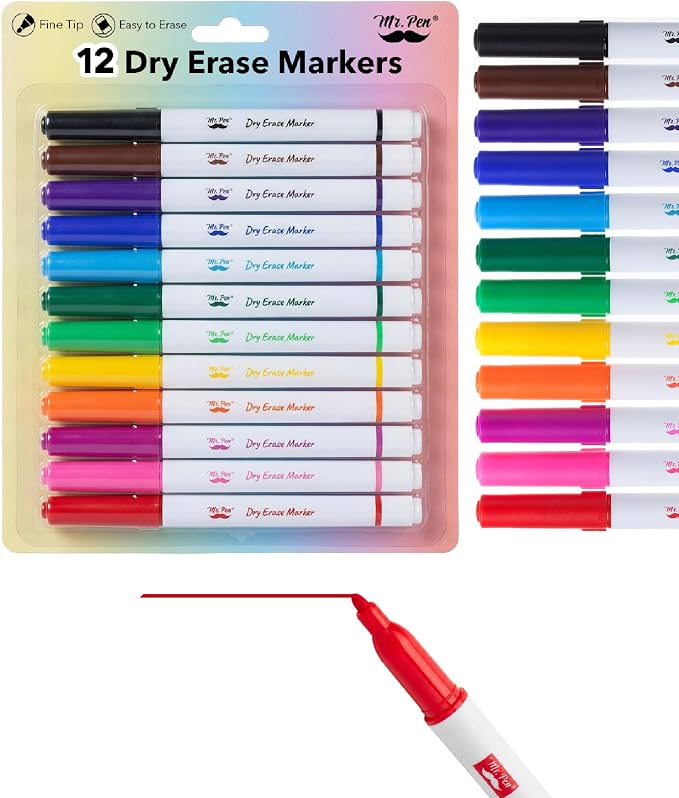 Mr. Pen- Dry Erase Markers, 12 Pack, Fine Tip | Dry Erase Whiteboard Markers by MrPen