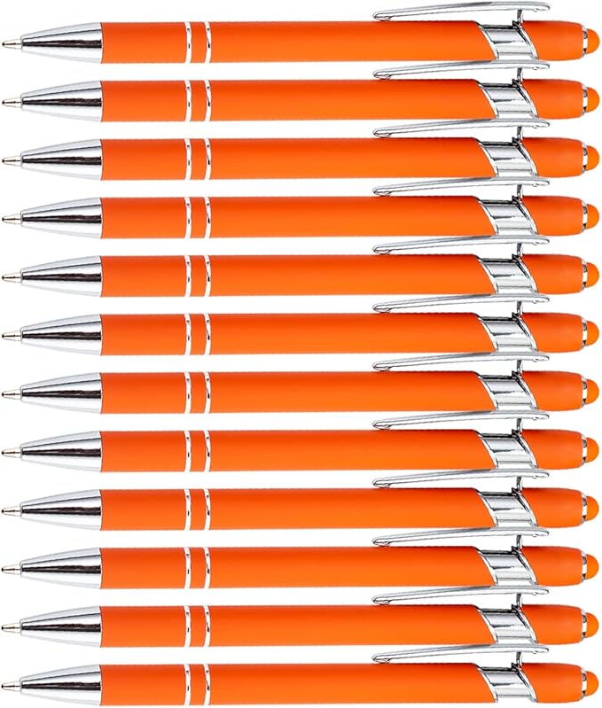Pasisibick 12-Pack Orange Ballpoint Pens with Stylus Tip - 2 in 1 Metal Stylus, 1.0 mm Medium Point, Smooth Pen for Touch Screen Tablet-DeskLoop Office