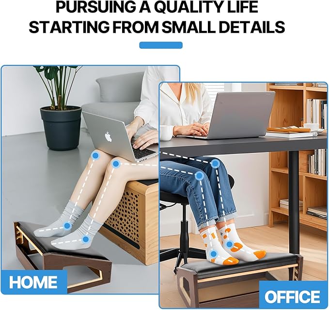 Ergonomic Foot Rest, 4 Adjustable Height Foot Stool,Footrest Under Desk， Soft Cushions, Foot Rest Office,Improving Posture, Promoting Blood Circulation（Espresso）-DeskLoop Office
