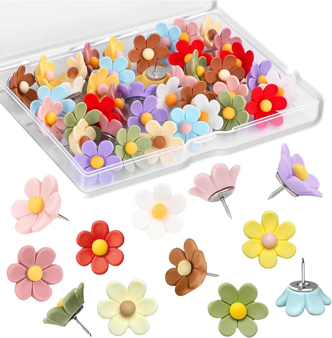 50 Pcs Cute Decorative Flower Push Pins by rhinocats
