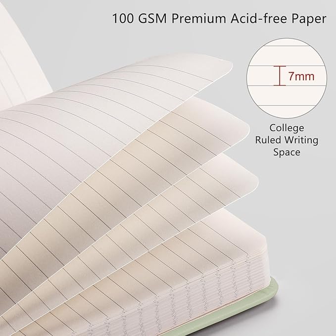 RETTACY Lined Journal Notebook, 192 Numbered Pages, A5 Medium Size (5.7'' x 8.3''), for Men & Women, Journaling, Writing, Work & Office, Leather Hardcover, 100 GSM Thick Paper (Light Green)-DeskLoop Office