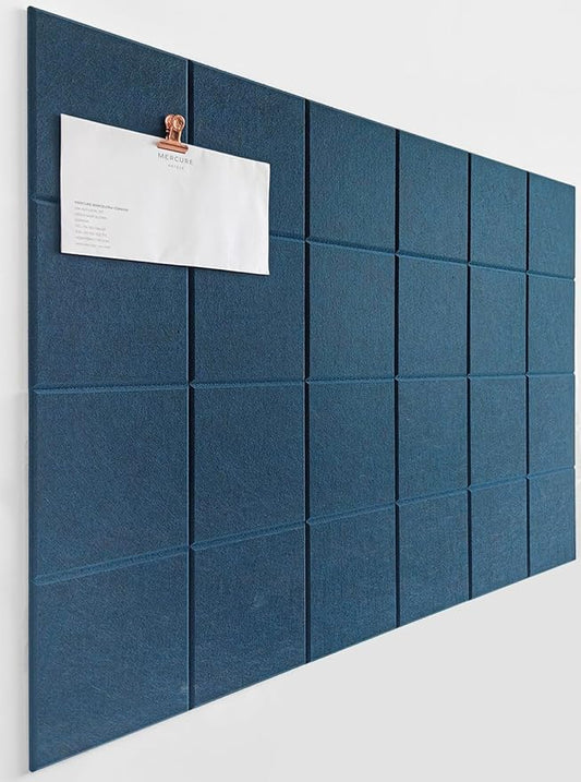 Cork Board 24 x36 Alternative - 6 Pack Felt Wall Tiles with Safe Removable Adhesive Tabs, Cork Boards for Walls for Home Office Pin Board Tack Board Cork Board - Prussian Blue-DeskLoop Office