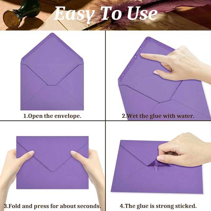 50 Pack A7 Envelopes, Dark Purple Greeting Card Envelopes Self Seal, 5.24 x - Image 4