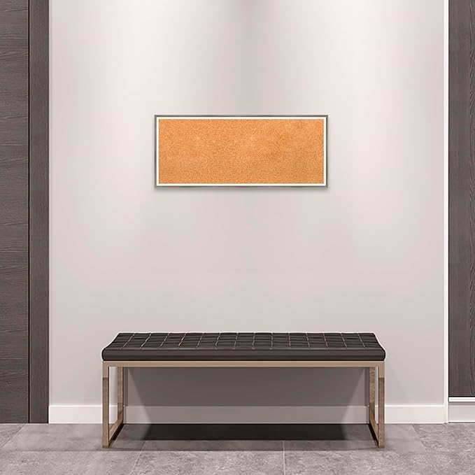 Amanti Art Natural Cork Board for Wall, 13x31 Vision Board with Silver Wood Frame, Medium Corkboard Office Decor for Home Organization, Modern Contemporary Corkboard Pinboard to display items for home-DeskLoop Office