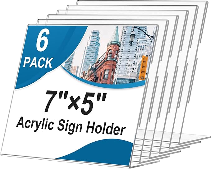 Horizontal Acrylic Sign Holder 5 x 7, L-Shape Clear Plastic Display Stand by Seencool