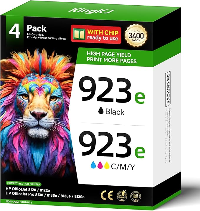 923 923e with chip Ink Cartridges 4-Pack High Yield Replacement for HP 923 923e 923XL Ink Compatible for HP OfficeJet Pro 8135e 8138e 8139e 8122e 8120 8123 8130 8133 Printers Black Cyan Magenta Yellow-DeskLoop Office
