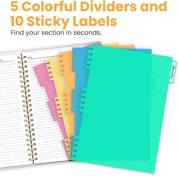 Large Spiral Notebook for Work, 8.5" x 11" Journal for Women, Cute 5 Subject - Image 3