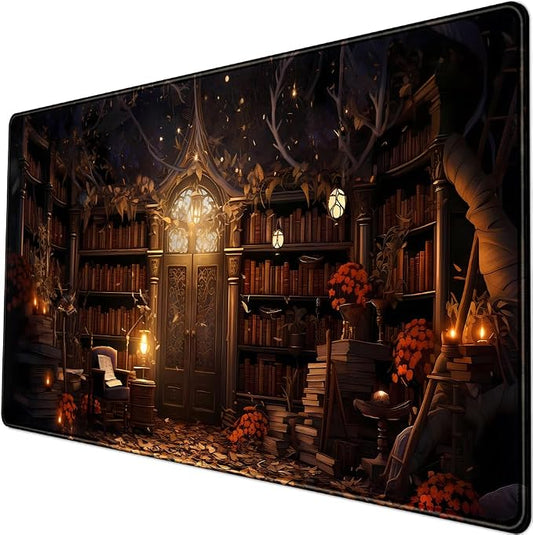Medieval Bookshelf Desk Pad Mat Vintage Gothic Bookcase Bookshelf Deskpad Large by LuckyCow
