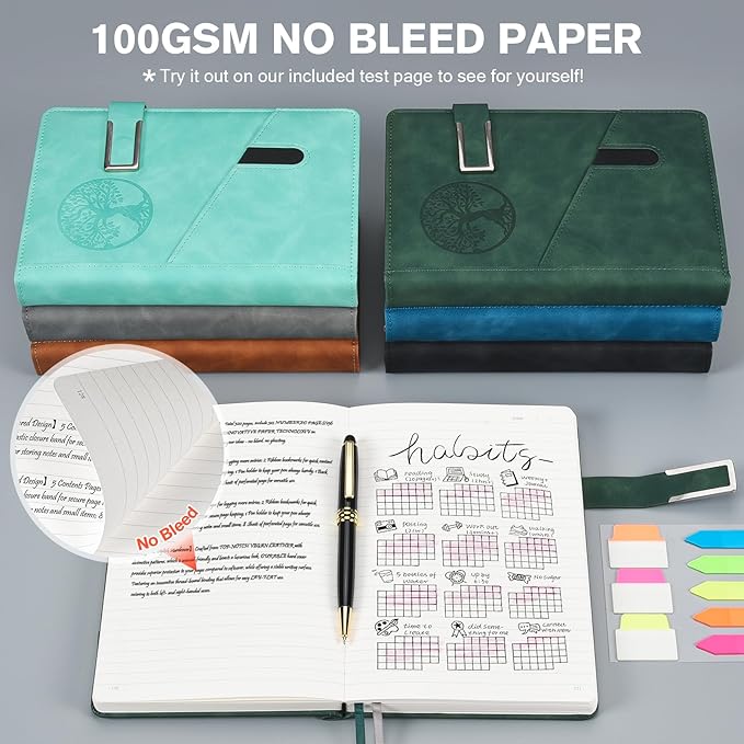 Lined Notebook Journal for Men Women, 365 Pages Numbered College Ruled Notebook, Hardcover Leather Journal with Pen & Gift Box, Thick Daily Diary, Professional Notebooks for Work, School, Business, A5-DeskLoop Office