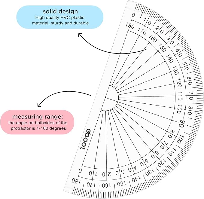 Zonon 3 Pcs 4 Inch Clear Plastic Protractor Bulk Math Protractors Set 180 Degrees Geometry Drafting Tools for Classroom Industry Office Back to School Supplies-DeskLoop Office