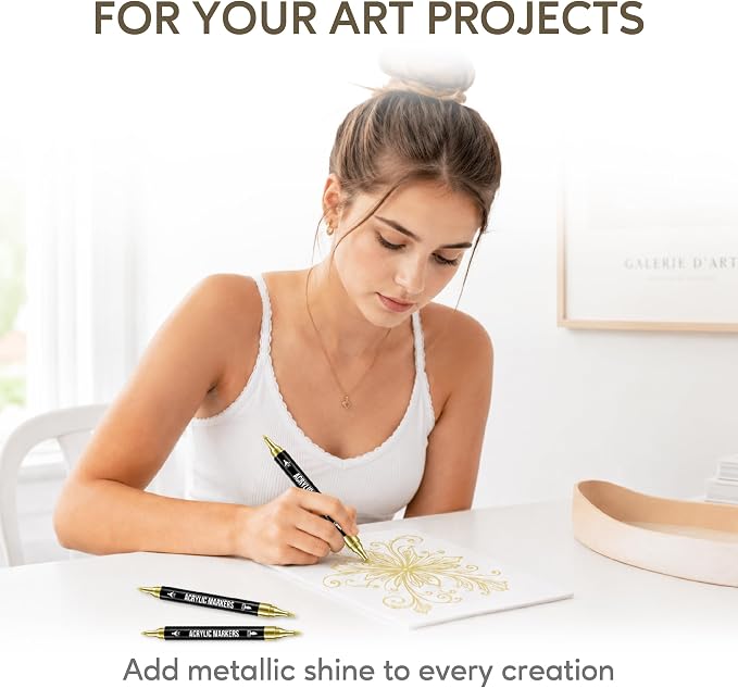 Pagather Gold Acrylic Paint Markers, 12 Pack Dual Tip - Image 4