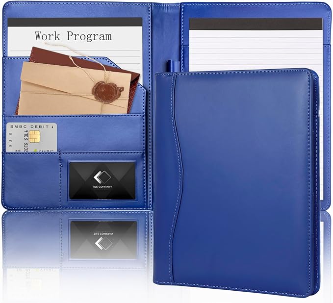 Leather Portfolio Binder 5 x 8, Mini Soft Leather Padfolio A5 Business Binder by Hehyxade