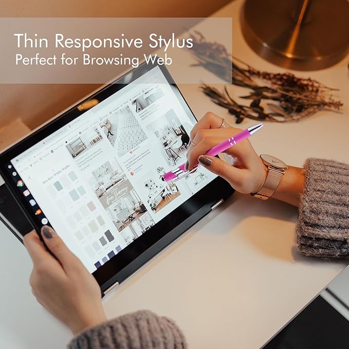 LINFANC 12 Pack Ballpoint Pen with Stylus Tip, 1.0 mm Black Ink Smooth Writing Pens, Metal Stylus Pens for Touch Screens-DeskLoop Office