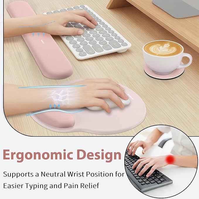 Sushret Mouse Pad and Keyboard Wrist Rest, 3-in-1 Gel Memory Foam Ergonomic - Image 2