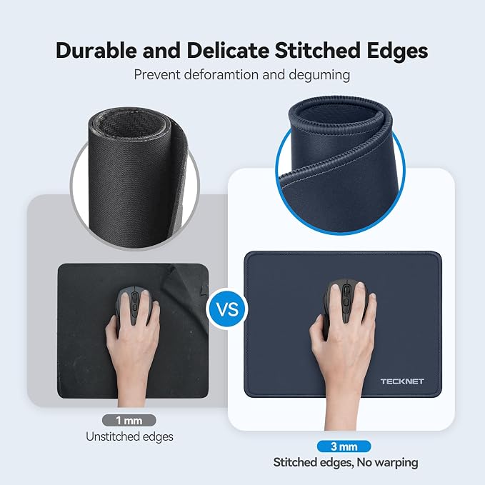 TECKNET Mouse Pad with Anti-fray Stitchin, Waterproof Surface & Non-Slip Rubber - Image 2