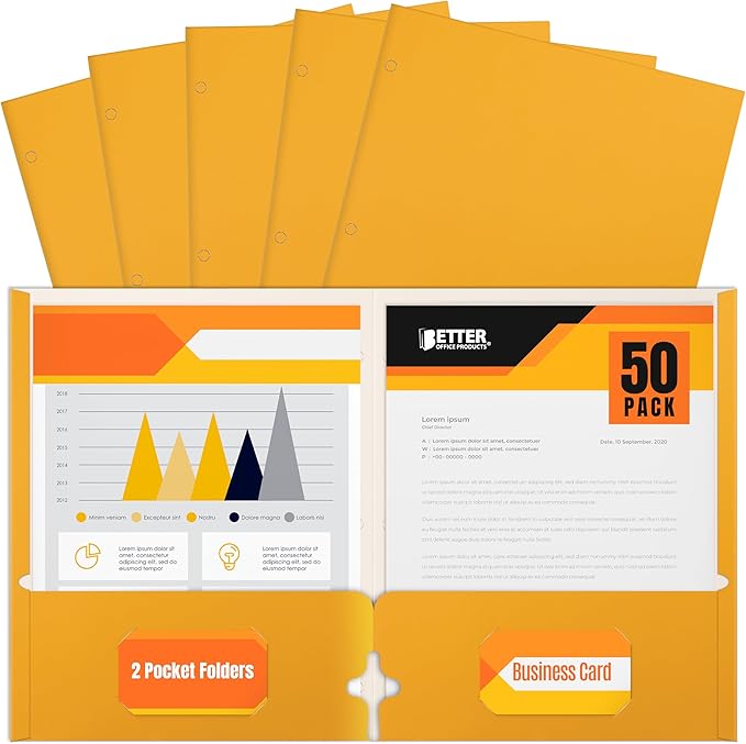 Better Office Products Two Pocket Portfolio Folders, Dark Yellow, Letter Size by BetterOfficeProducts