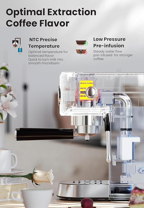 Gevi Commercial Espresso and Coffee Makers, Professional 20 Bar Espresso Maker with Milk Frother, Stainless Steel Expresso Coffee Machines for Home, Compact Cappuccino Machine, Great Gift-DeskLoop Office